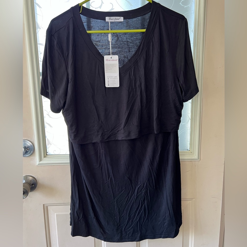 Bearsland XL black nursing tunic T shirt with flap for easy access, v neck. NWT - Picture 2 of 7